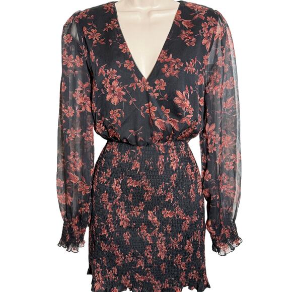 Cupshe Long Peasant Sleeve Bodycon Mini Floral Dress, Women's Size M - Picture 2 of 6